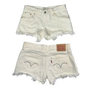 Levi’s Crystal Embellished White Raw Hem Daisy dukes